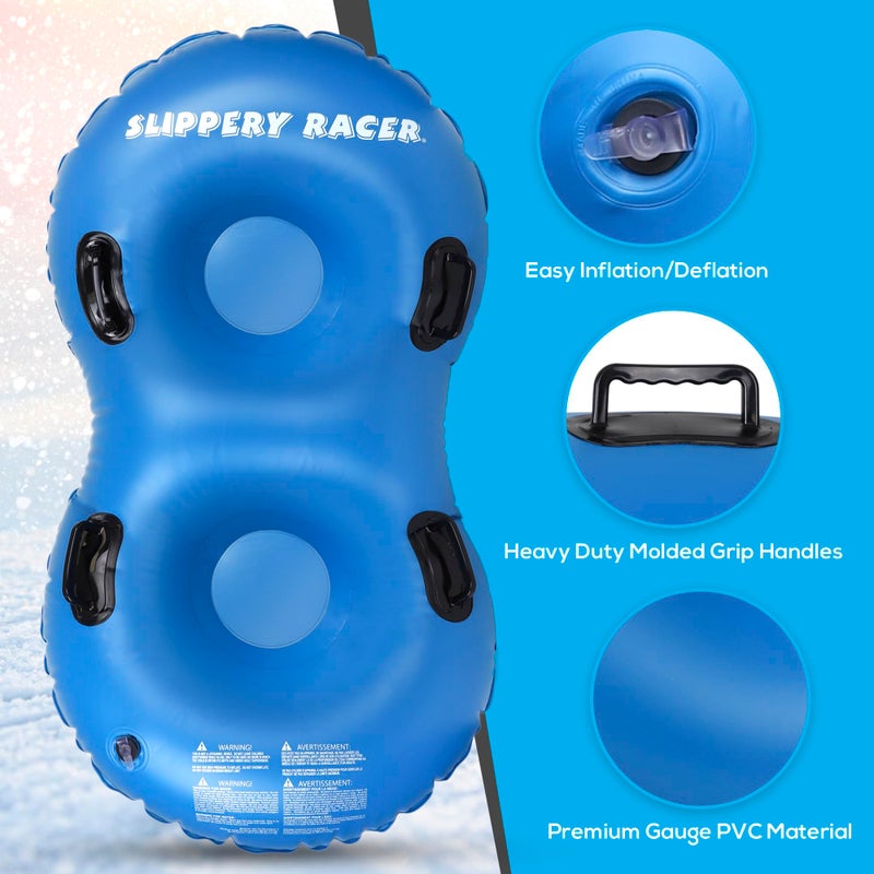 Slippery Racer أنبوب التزلج القابل للنفخ سليبري رايسر إير دوال للبالغين والأطفال مع 4 مقبضات معززة لراكبين، أزرق - Image 3